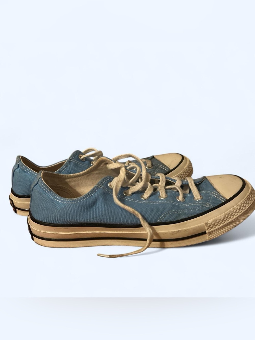 Converse Women’s Low-Top Canvas Sneakers in Light Blue with Cream Accents